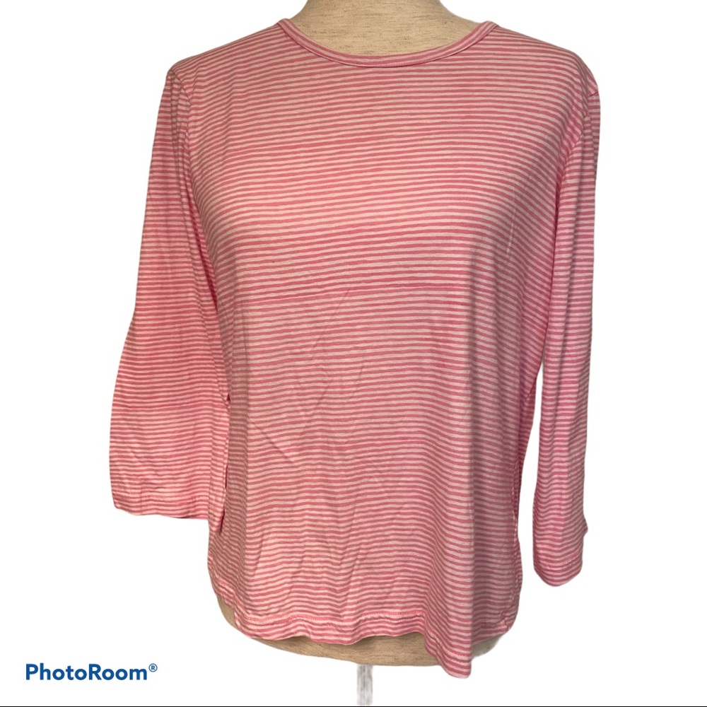 THREE ISLANDS TOP TEE PINK WHITE STRIPE SIZE M